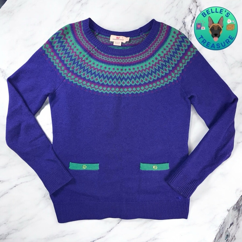 Vineyard Vines Sweater Small 100% Merino Wool VTG Inspired‎ Yoke Fair Isle Knit